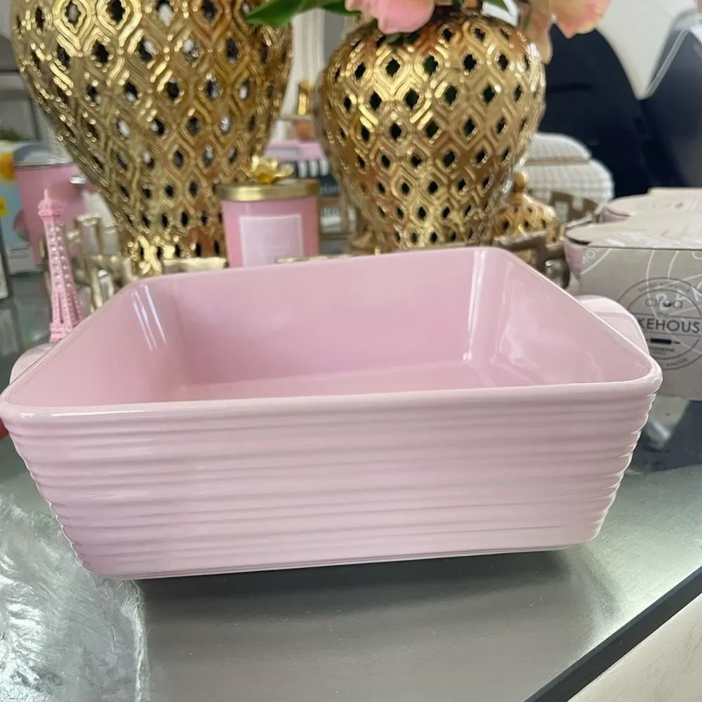Pink Ceramic Baking Dish for Oven and Microwave